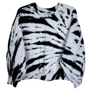 NWT LACAUSA Anthropologie Tie Dye Balloon Sleeve Crewneck Sweatshirt Medium Blue